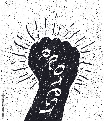 Protest poster, raised fist held in protest.