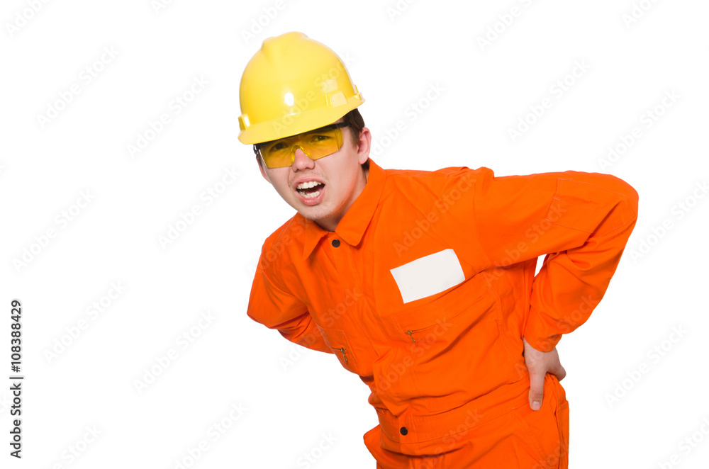 Man in orange coveralls isolated on white Man in orange coveralls isolated on white