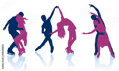 Detailed silhouettes of figure skaters