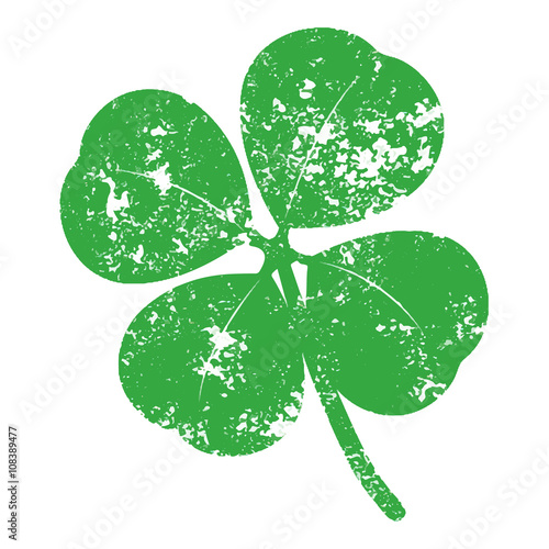 Isolated and grunge green four leaf clover (Trifolium repens) clip art which symbolizes good luck - Eps10 Vector graphics and illustration