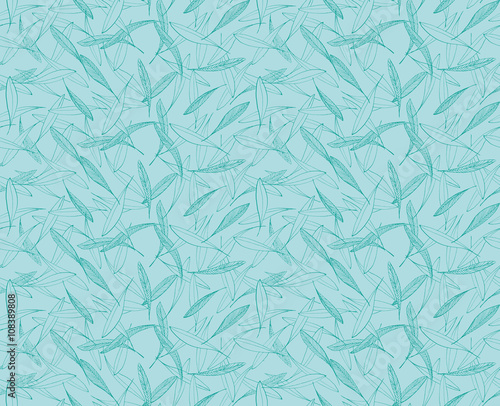 Leaves seamless hand drawn pattern blue ink on blue background