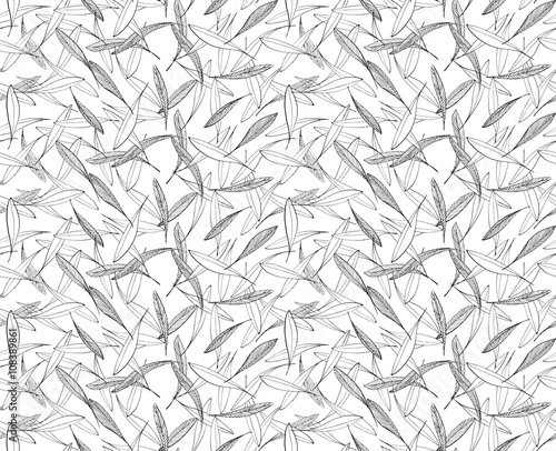 Leaves seamless hand drawn pattern black ink on white background