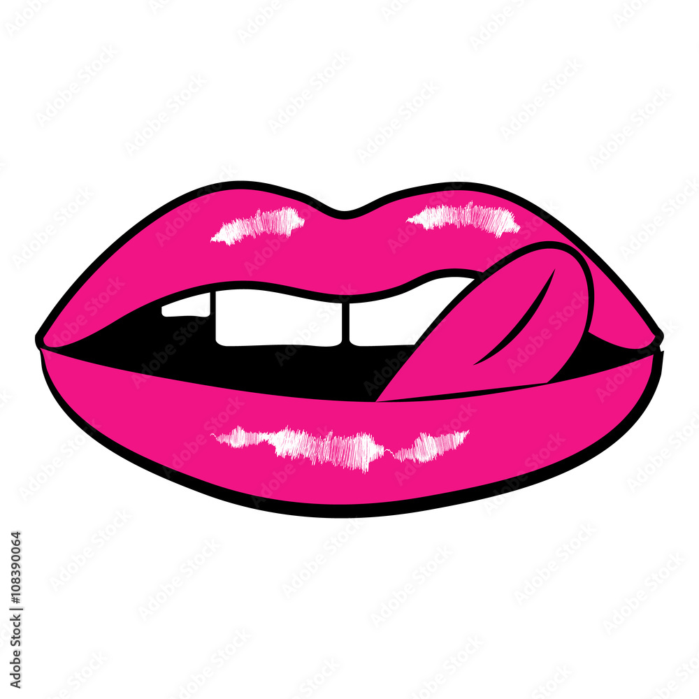 Isolated pink female lips with a licking tongue and white teeth on a white background for beauty and health projects, prints and stickers, logos etc - Eps10 Vector graphics and illustration Isolated pink female lips with a licking tongue and white teeth on a white background for beauty and health projects, prints and stickers, logos etc - Eps10 Vector graphics and illustration