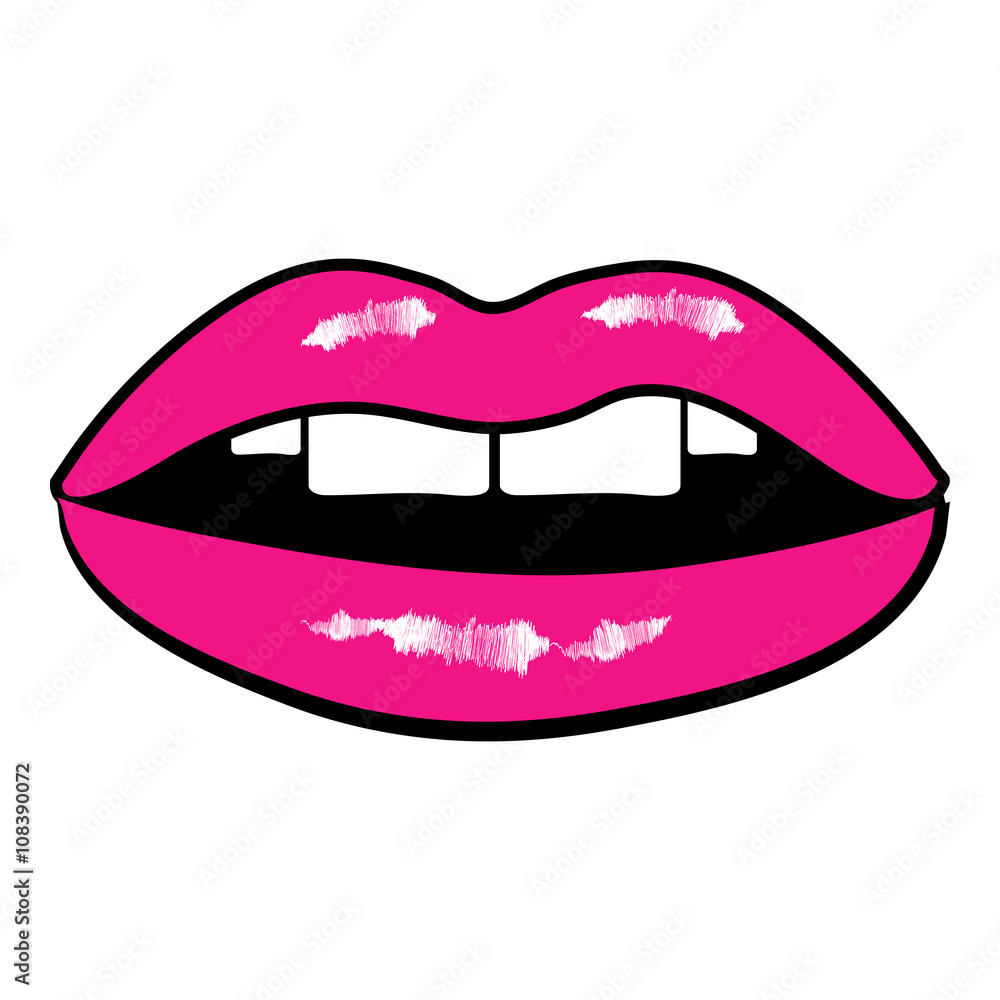 Isolated pink female lips with white teeth on a white background for beauty and health projects, prints and stickers, logos etc - Eps10 Vector graphics and illustration