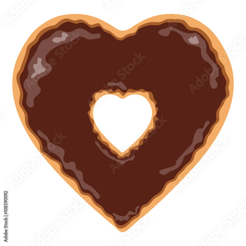 Heart shaped and chocolate covered isolated donut clip art on a white background - Eps10 Vector graphics and illustration