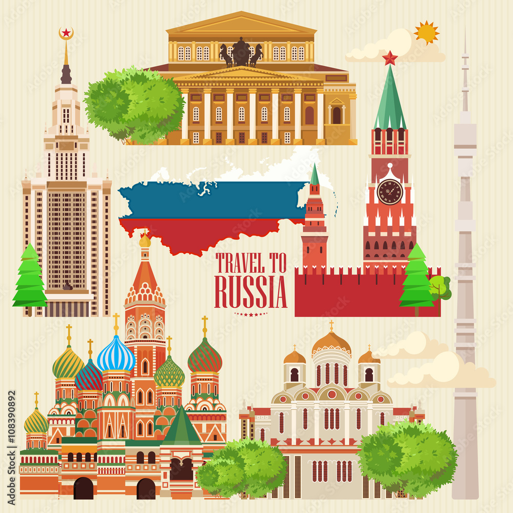 Russia vector poster. Russian background with city landmark. Travel concept. 