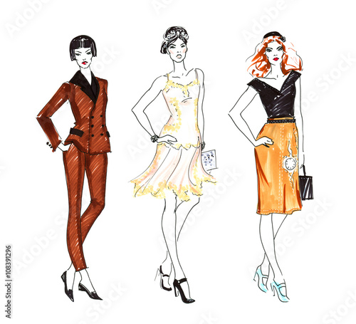 Fashion Sketch of Three Beautiful Woman