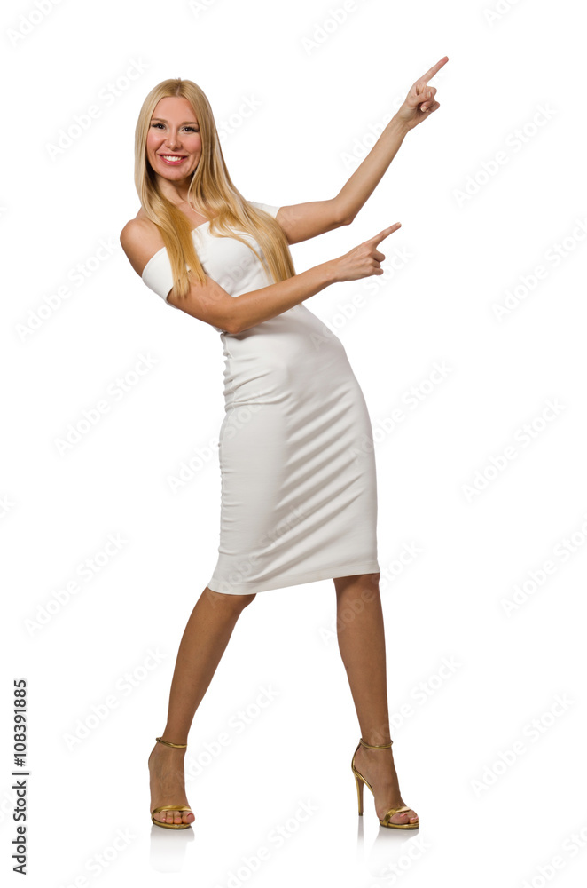 Blondie in elegant dress isolated on white Blondie in elegant dress isolated on white