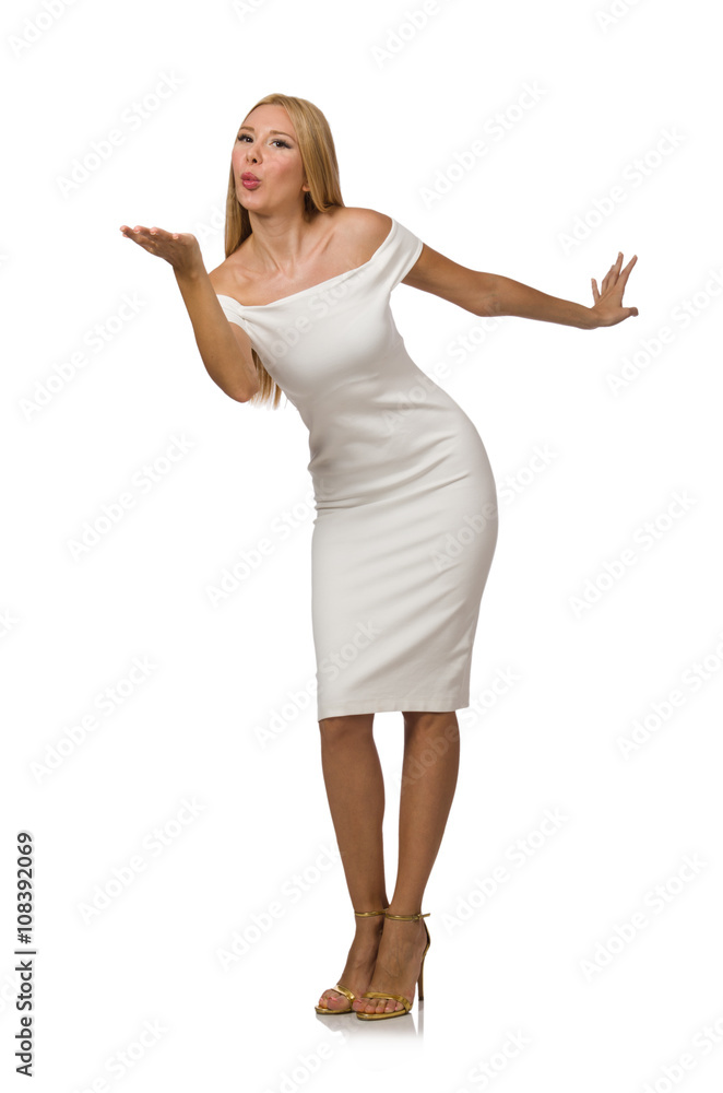 Young woman in elegant dress isolated on white Young woman in elegant dress isolated on white