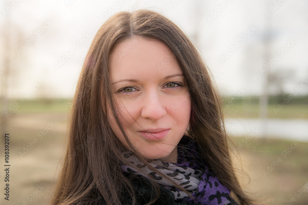 Beautiful girl with a purple scarf Beautiful girl with a purple scarf
