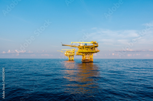 Oil and gas platform in the gulf or the sea, The world energy, Offshore oil and rig construction.