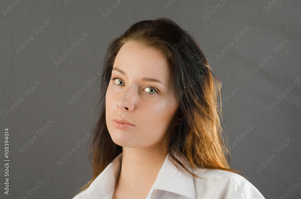 Beautiful woman portrait . Nude shoulders. Female model studio posing Beautiful woman portrait . Nude shoulders. Female model studio posing