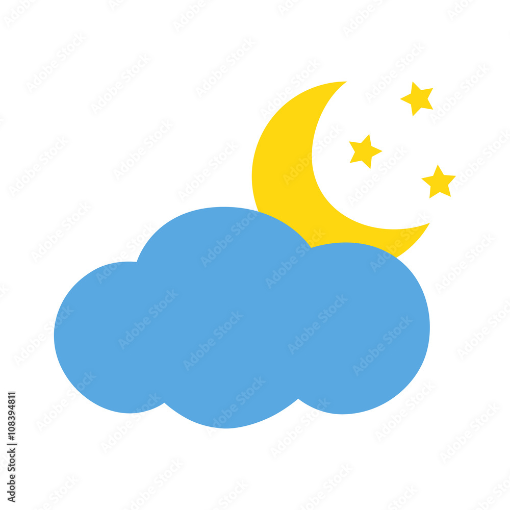 Flat icon cloud and moon. Vector illustration.