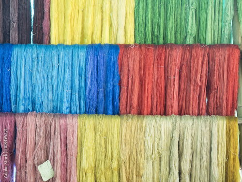Colorful raw silk thread in the silk farm © peckyhyong
