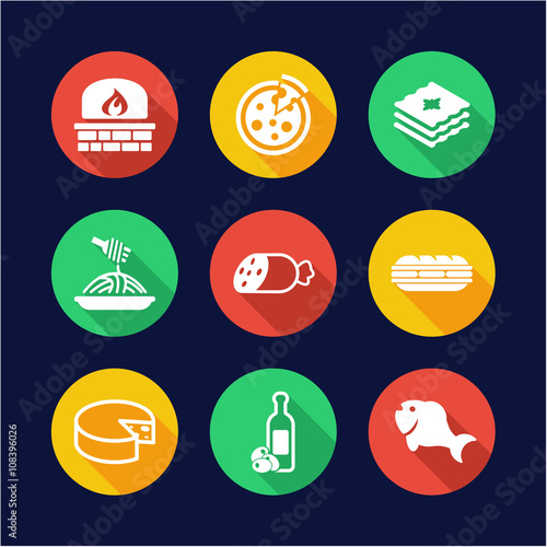 Italian Food Icons Flat Design Circle