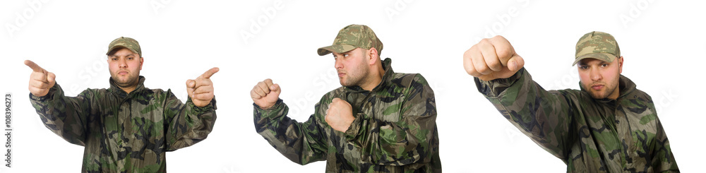 Young man in soldier uniform isolated on white Young man in soldier uniform isolated on white