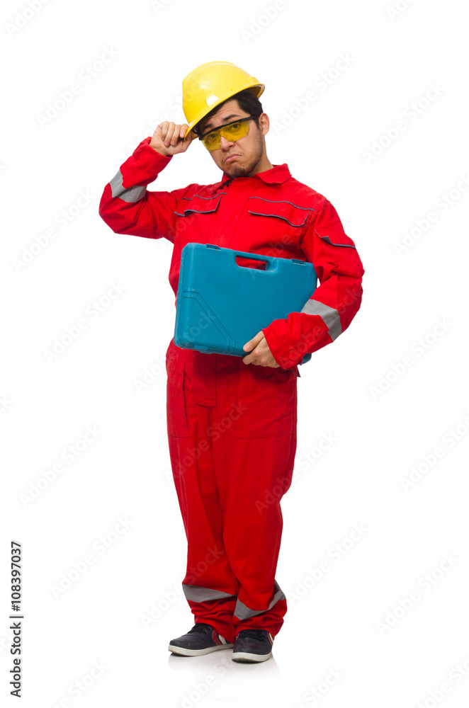 Man in coveralls isolated on white Man in coveralls isolated on white