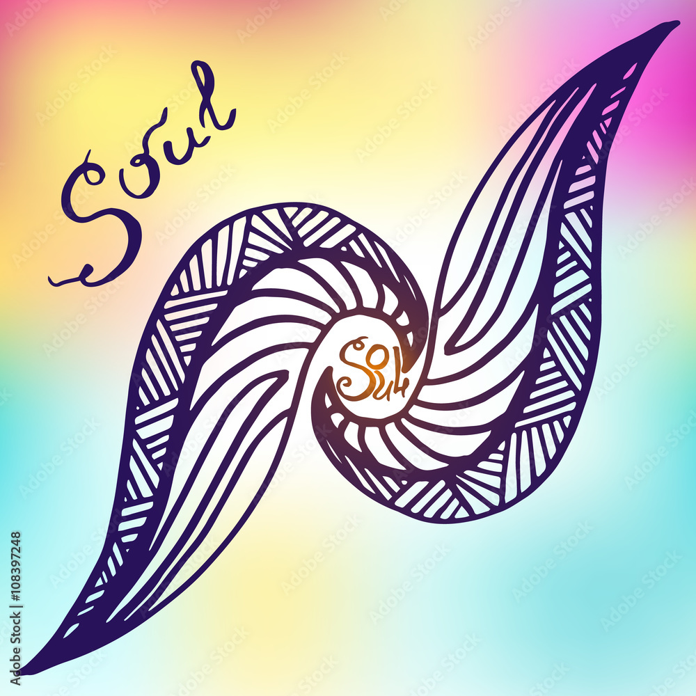 Fototapeta premium Hand sketched abstract element with lettering. Soul. Vector Drawing. 