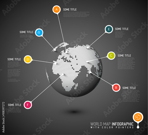 World map globe with pointer marks