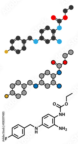 Retigabine (ezogabine) anticonvulsant drug molecule. 