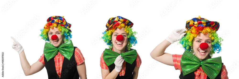 Female clown isolated on white Female clown isolated on white