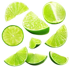 Falling limes isolated on white