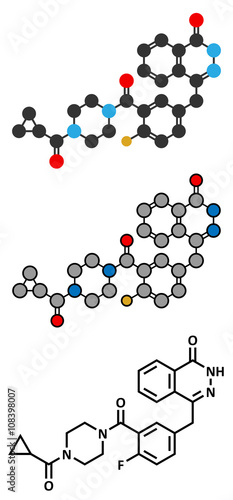 Olaparib cancer drug molecule. Inhibitor of PARP.