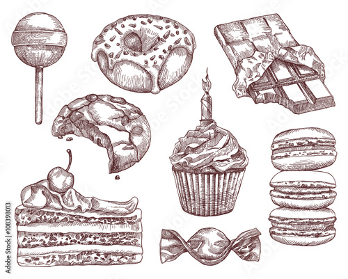 Confectionery, sketches, hand drawing, vector set