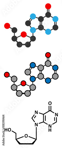 Didanosine (2′,3′-dideoxyinosine, ddI) HIV drug molecule. photo