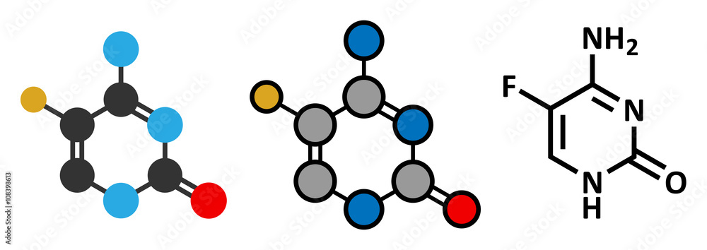 Flucytosine (5-fluorocytosine) antimycotic drug molecule. Flucytosine (5-fluorocytosine) antimycotic drug molecule.