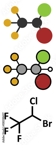 Halothane general anesthetic drug molecule.