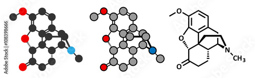 Hydrocodone narcotic analgesic drug molecule. 