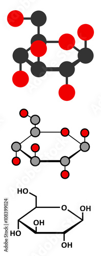 Glucose (D-glucose, dextrose) grape sugar molecule.