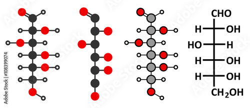 Glucose (D-glucose, dextrose) grape sugar molecule.