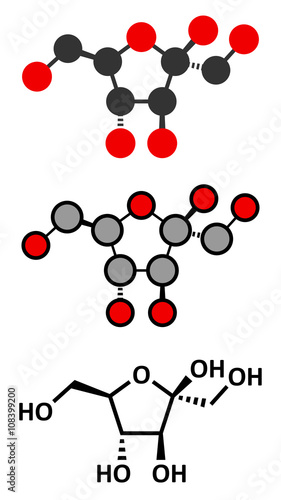 Fructose (D-fructose) fruit sugar molecule. 