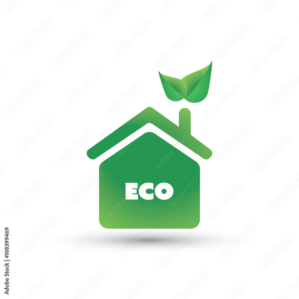 Eco House, Home Concept Design - House Icon With Leaves Eco House, Home Concept Design - House Icon With Leaves