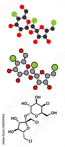 Sucralose artificial sweetener molecule. Used as sugar substitute