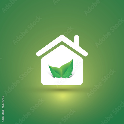 Eco House, Home Concept Design - House Icon With Leaves