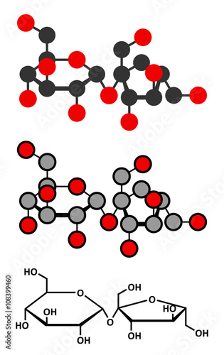 Sucrose sugar molecule. Also known as table sugar or cane sugar.