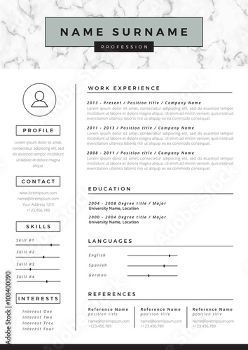 Resume template with marble texture