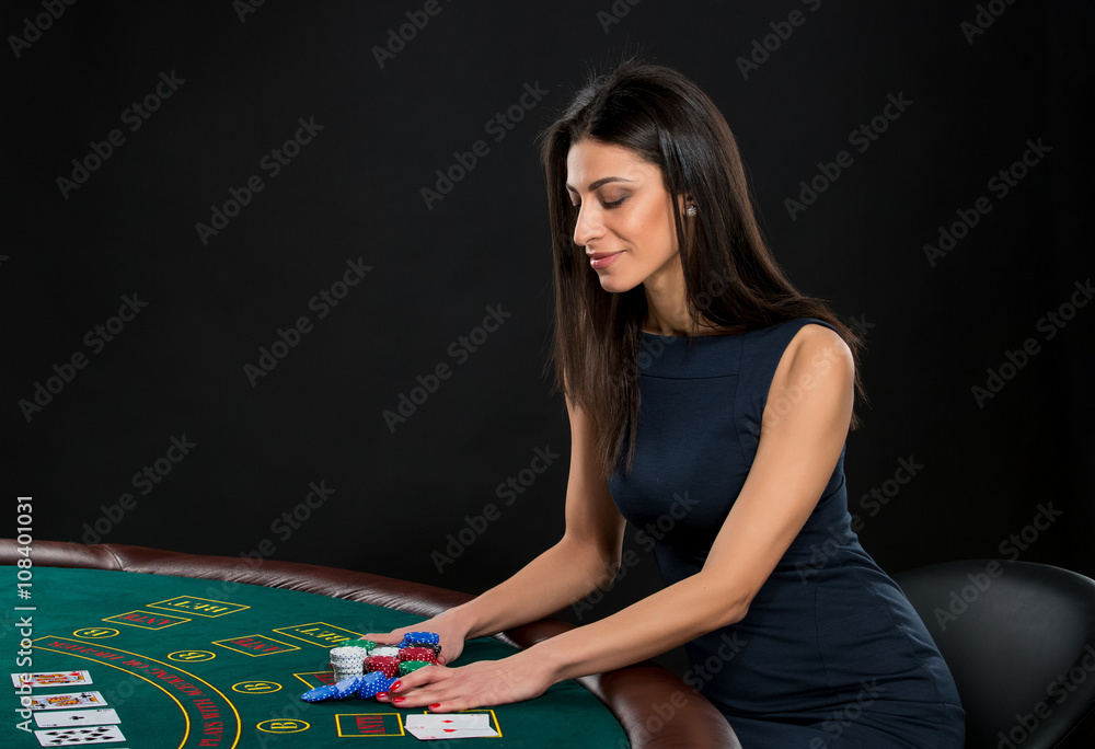sexy woman with poker cards and chips sexy woman with poker cards and chips
