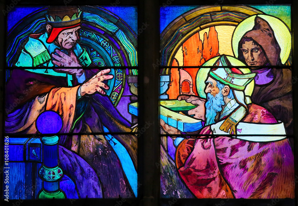 Fototapeta premium Stained Glass of Saints Cyril and Methodius by Alphonse Mucha