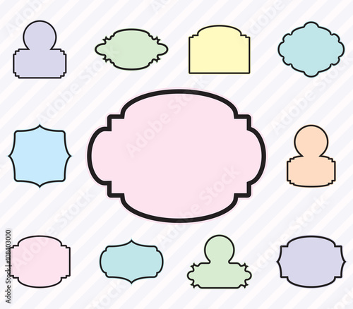 A collection of 11 vector boutique signs in pastel colors.