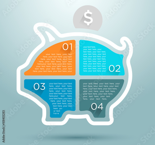 Infographic Flat Piggy Bank With Numbers Design