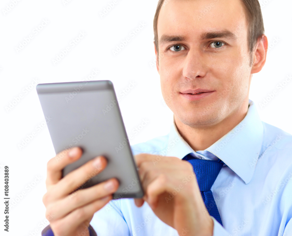 Businessman using computer plane-table Businessman using computer plane-table