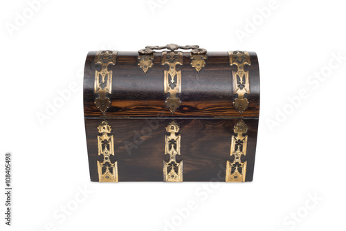 A Closed Vintage Wooden Chest-Type Jewlery Box in Front View