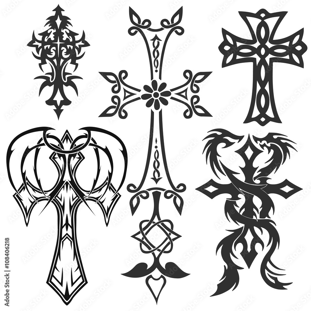 crosses (crucifix) tattoo, religious design elements Stock Vector