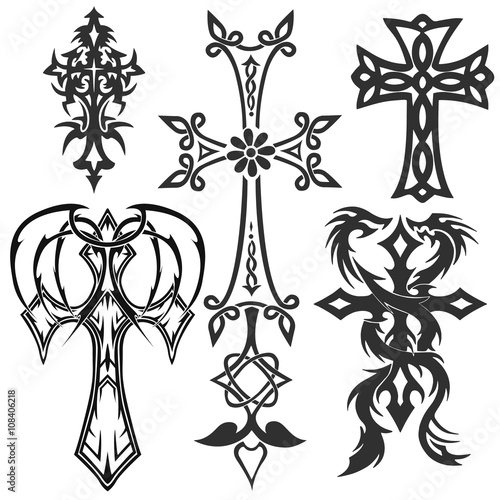 crosses (crucifix) tattoo, religious design elements