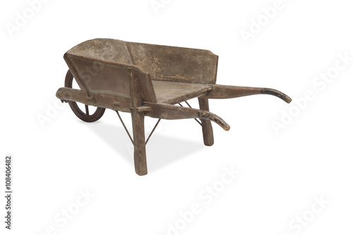Foto Rear View of an Antique Wooden Wheelbarrow