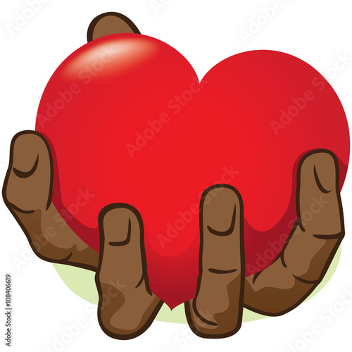 Illustration hand holding a heart, African descent